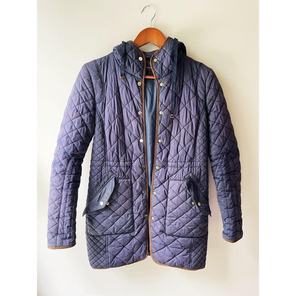 Zara Navy Blue Puffer Long Hooded Coat Puffer Jacket XS - Picture 1 of 4